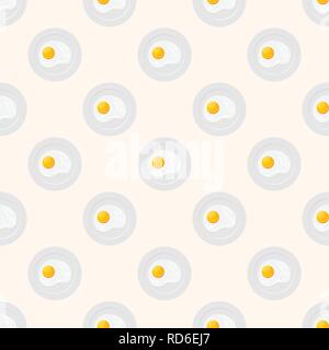 Seamless vector pattern with scrambled eggs on the plate. Breakfast background. Omelet. Vector color background. Stock Vector