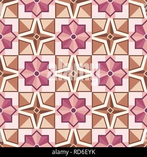 Abstract mosaic tile pattern with geometric shape decoration. Vector seamless background. Tiled print for wrapping, background or ceramic. Stock Vector