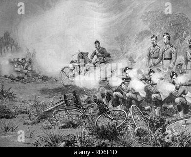 British soldiers with bicycles and rapid-fire guns, historical illustration, ca. 1893 Stock Photo