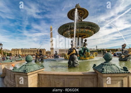 The Fountain of River Commerce and Navigation, one of the two Fontaines de la Concorde ,or Fountains at The Place de la Concorde Stock Photo