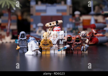 RUSSIA, April 12, 2018. Constructor Lego Star Wars. Episode IV, These aren't the droids you're looking for. Fragment from the Obi-Wan Kenobi Stock Photo
