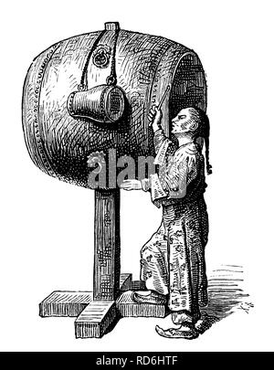 Hiuen Kou, giant Chinese drum, historical picture, about 1893 Stock Photo