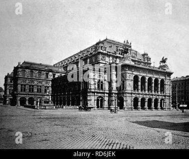 Early autotype of the Opera House in Vienna, Austria, historical photo, 1884 Stock Photo
