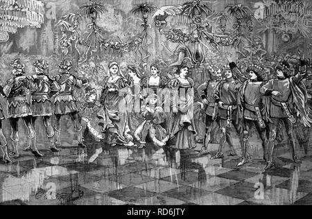 The Minne Dance, at the silver wedding of the Imperial prince and princess of Germany, historic image, 1883 Stock Photo