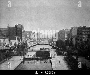 One of the first autotype prints, Canal Saint-Martin, historic photograph, 1884, Paris, France, Europe Stock Photo