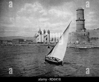 One of the first autotype prints, historic photograph, 1884, view of Marseille, Marseilles, France, Europe Stock Photo