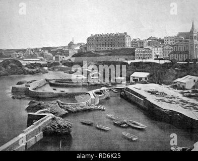 One of the first autotype prints, port of Biarritz, historic photograph, 1884, France, Europe Stock Photo