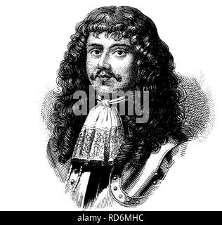 Fashion in the Middle Ages, scarf and wig, around 1670, historical illustration Stock Photo