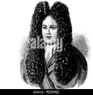 Fashion in the Middle Ages wig, men's wig, about 1690, historical illustration Stock Photo