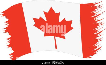 Vector illustration of brushstroke painted national flag of Canada with red maple leaf  isolated on white background Stock Vector