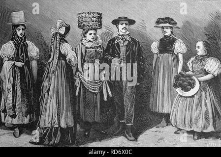 Costumes from the Black Forest, Baden-Wuerttemberg, Germany, woodcut circa 1871 Stock Photo