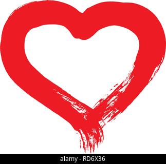 Vector illustration of grunge brushstroke painted red heart shape isolated on white background Stock Vector