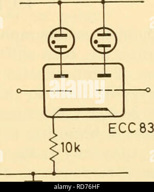 . Electronic apparatus for biological research. Electronic apparatus and appliances; Biology -- Research. Figure 32.7 Figure 32.8 circuits of a long-tailed pair (Figure 32.8). When the grids are at the same potential the neons should glow at equal brightness. The input impedance of the device is, of course, very high, and it has the merits of rapid response and indestructibility. Per volt of potential difference at the input, one lamp brightens, and the other dims, by about 0-05 Im. With both grids earthed, each lamp emits about 0-06 Im. Hence with one grid made J V positive to earth and one | Stock Photo