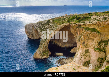 Blue Grotto, Malta. Natural stone arch and sea caves. Phantastic sea view on Malta island. Stock Photo