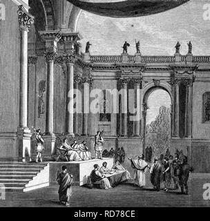 Hall of Justice in ancient Rome, Italy, historical illustration, circa 1886