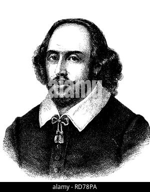 William Shakespeare, 1564 - 1616, English dramatist and poet, historical woodcut, 1880