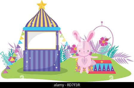 cute circus rabbit with layer and kiosk Stock Vector