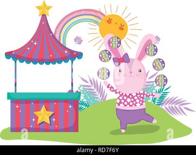 cute circus rabbit with layer and kiosk Stock Vector