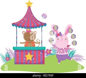 cute circus rabbit with layer and kiosk Stock Vector