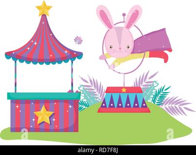 cute circus rabbit with layer and kiosk Stock Vector