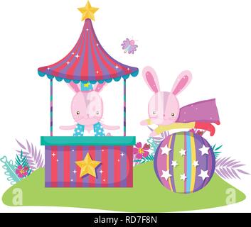 cute circus rabbit with layer and kiosk Stock Vector