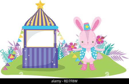 cute circus rabbit with layer and kiosk Stock Vector