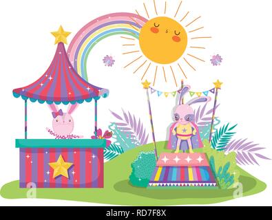 cute circus rabbit with layer and kiosk Stock Vector