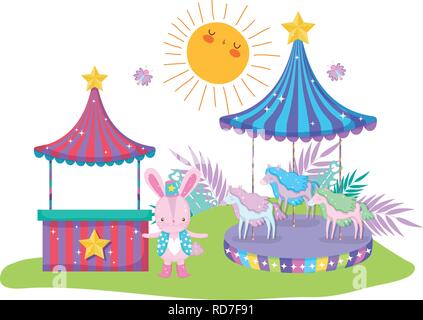 cute circus rabbit with layer and kiosk Stock Vector