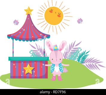 cute circus rabbit with layer and kiosk Stock Vector