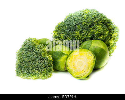 Brussels sprouts and broccoli isolated Stock Photo