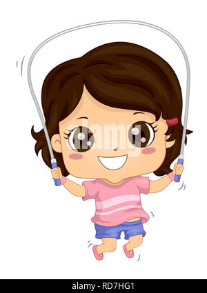 Illustration of a Kid Girl Exercising and Using Jumping Rope Stock Photo