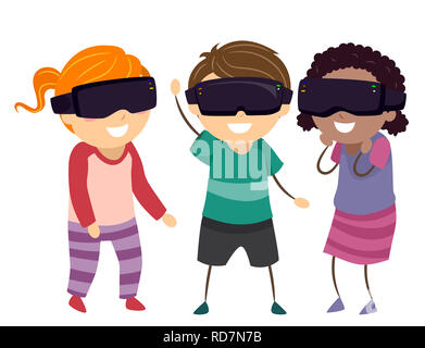 Illustration of Stickman Kids Wearing Virtual Reality Glasses Stock Photo