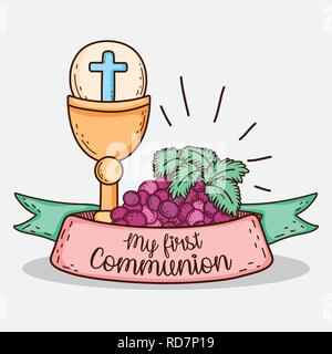 chaliz with host and grapes to my first communion Stock Vector