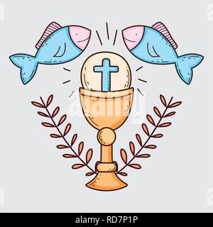 chaliz with host and branches leaves with fishes Stock Vector