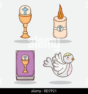 set chaliz with host and candle with bible and dove Stock Vector