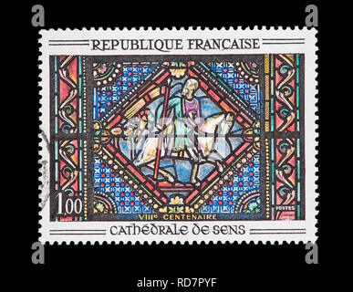 Postage stamp from France depicting a St. Paul on the Damascus Road, Window, Cathedral of Sens. Stock Photo