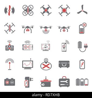 Drone with camera set icon grey black color vector illustration image ...