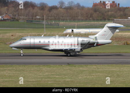9H-VCD, a Bombardier BD-100-1A10 Challenger 350 business jet operated by VistaJet Malta, at Prestwick International Airport in Ayrshire. Stock Photo