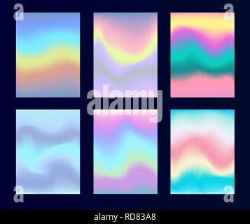 Set of holographic and iridescent rainbow textured backgrounds Stock Vector