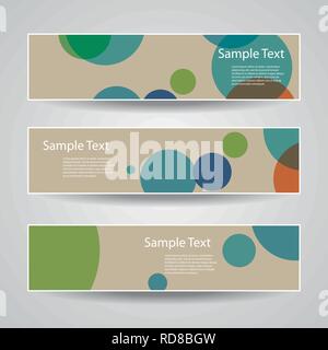 Colorful Vector Set of Three Header Designs with Dots, Circles Stock Vector