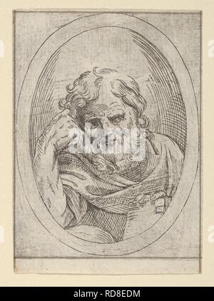 An apostle resting his head on his right hand and holding a book, in an ...