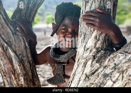 Portrait of a young Himba girl - Damaraland, Namibia, Africa Stock Photo