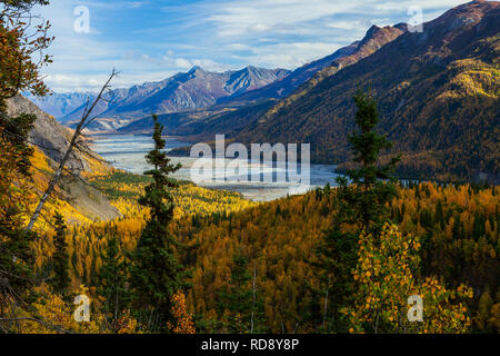 Scenic view of the glacial fed Matanuska River on a crisp autumn day. Stock Photo