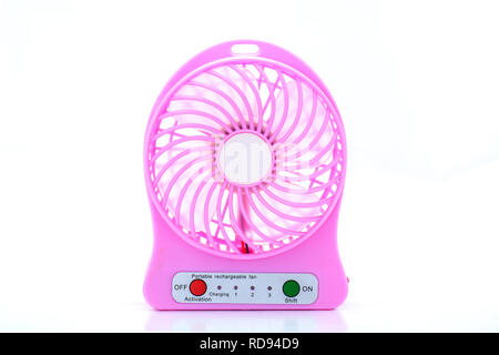 Portable rechargeable fan isolated on a white background. Stock Photo