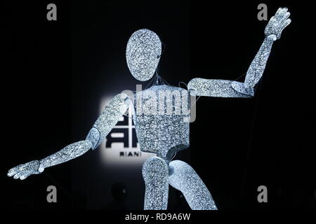 Berlin, Germany. 16th Jan, 2019. Berlin. On the catwalk a luminous figure in the Riani Fashion Show at Mercedes Benz Fashion Week at the E-Werk in Berlin-Mitte on January 16, 2019. Credit: Simone Kuhlmey/Pacific Press/Alamy Live News Stock Photo