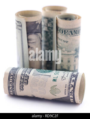 Rolled US Dollar over white background Stock Photo