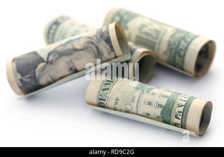 Rolled US Dollar over white background Stock Photo