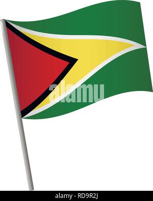 Guyana flag icon. National flag of Guyana on a pole vector illustration. Stock Vector