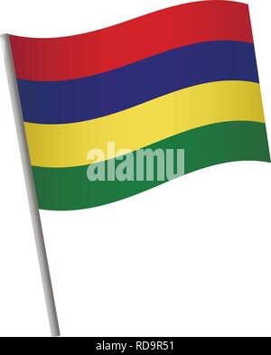 Mauritius flag icon. National flag of Mauritius on a pole vector illustration. Stock Vector