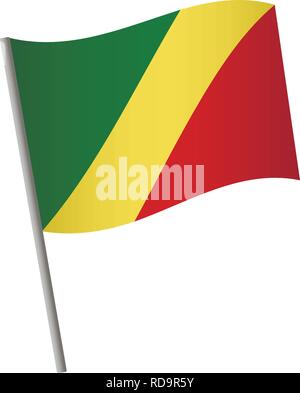 waving flag of Republic of the Congo on white background. Template for ...
